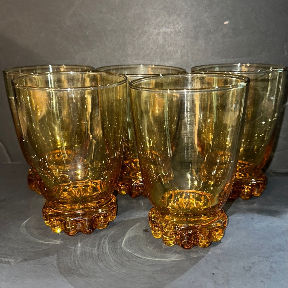 5 Vintage Libbey Amber Glasses, flower base